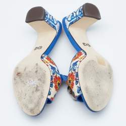 Pre Owned Dolce & Gabbana Multicolor Floral Print Fabric Embellished Slide Sandals Size 39