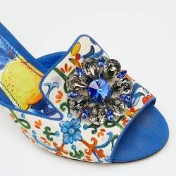 Pre Owned Dolce & Gabbana Multicolor Floral Print Fabric Embellished Slide Sandals Size 39