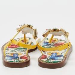 Dolce & Gabbana Multicolor Patent Crystal Embellished Thong Strap Flat Sandals Size 37