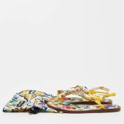 Dolce & Gabbana Multicolor Patent Crystal Embellished Thong Strap Flat Sandals Size 37