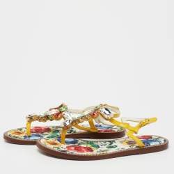 Dolce & Gabbana Multicolor Patent Crystal Embellished Thong Strap Flat Sandals Size 37