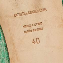 Dolce & Gabbana Green Lace Crystal Embellished Taormina Ballet Flats Size 40