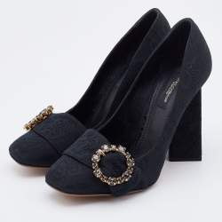Pre Owned Dolce & Gabbana Black Jacquard Embellished Block Heel Pumps Size 38.5