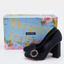 Pre Owned Dolce & Gabbana Black Jacquard Embellished Block Heel Pumps Size 38.5