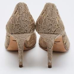 Pre Owned Dolce & Gabbana Beige Lace Bellucci Crystal Embellished Pumps Size 38.5