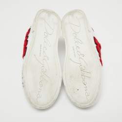 Pre Owned Dolce and Gabbana White Leather Love and Graffiti Low Top Sneakers Size 37