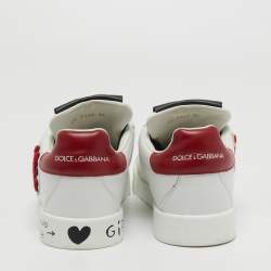 Pre Owned Dolce and Gabbana White Leather Love and Graffiti Low Top Sneakers Size 37