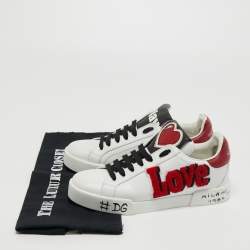 Pre Owned Dolce and Gabbana White Leather Love and Graffiti Low Top Sneakers Size 37