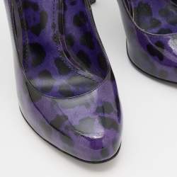 Dolce & Gabbana Purple/Black Leopard Print Patent Leather Platform Pumps Size 37