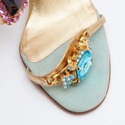 Pre Owned Dolce & Gabbana Metallic Gold Leather Embellished Slide Sandals Size 38