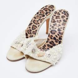 Dolce & Gabbana White Embellished Suede Slide Sandals Size 38
