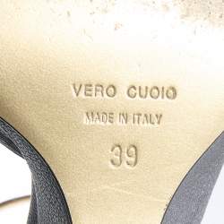 Pre Owned Dolce & Gabbana Metallic Grey Leather Ankle Strap Peep Toe Wedge Sandals Size 39