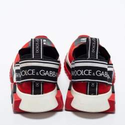 Pre Owned Dolce & Gabbana Red Knit Fabric Sorrento Low Top Sneakers Size 37