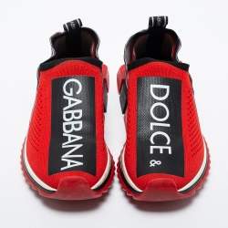 Pre Owned Dolce & Gabbana Red Knit Fabric Sorrento Low Top Sneakers Size 37