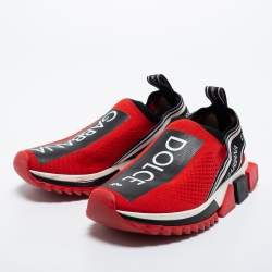 Pre Owned Dolce & Gabbana Red Knit Fabric Sorrento Low Top Sneakers Size 37