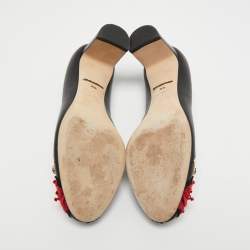 Pre Owned Dolce & Gabbana Black Leather Crystal Embellished and Embroidered Applique Pumps Size 36.5