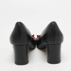 Pre Owned Dolce & Gabbana Black Leather Crystal Embellished and Embroidered Applique Pumps Size 36.5