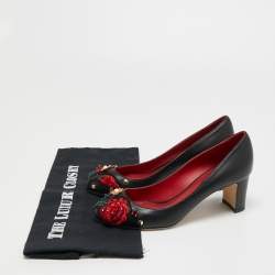 Pre Owned Dolce & Gabbana Black Leather Crystal Embellished and Embroidered Applique Pumps Size 36.5
