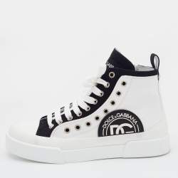 Pre Owned Dolce & Gabbana White/Black Canvas Portofino Light High Top Sneakers Size 38
