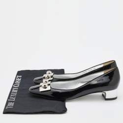 Pre Owned Dolce & Gabbana Black/Silver Patent Leather Block Heel Pumps Size 38