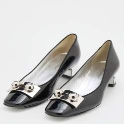 Pre Owned Dolce & Gabbana Black/Silver Patent Leather Block Heel Pumps Size 38