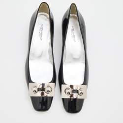 Pre Owned Dolce & Gabbana Black/Silver Patent Leather Block Heel Pumps Size 38