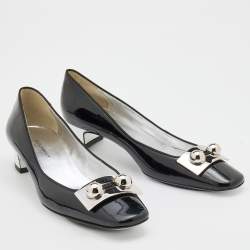 Pre Owned Dolce & Gabbana Black/Silver Patent Leather Block Heel Pumps Size 38