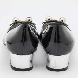 Pre Owned Dolce & Gabbana Black/Silver Patent Leather Block Heel Pumps Size 38
