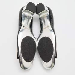 Pre Owned Dolce & Gabbana Black/Silver Patent Leather Block Heel Pumps Size 38