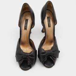 Pre Owned Dolce & Gabbana Black Leather Bow D'Orsay Pumps Size 37