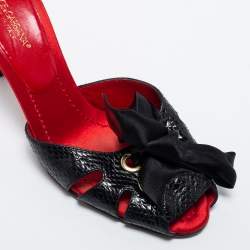 Pre Owned Dolce & Gabbana Black Snakeskin Leather Bow Slide Sandals Size 39