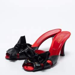 Pre Owned Dolce & Gabbana Black Snakeskin Leather Bow Slide Sandals Size 39