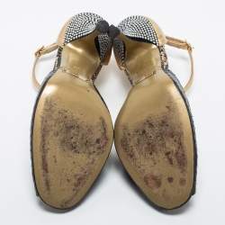 Pre Owned Dolce & Gabbana Black/Gold Python and Leather Crystal Embellished Heel Ankle Strap Sandals Size 39