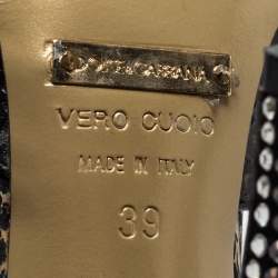 Pre Owned Dolce & Gabbana Black/Gold Python and Leather Crystal Embellished Heel Ankle Strap Sandals Size 39