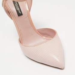 Pre Owned Dolce & Gabbana Pink Lizard Embossed Leather Pointed Toe Ankle Strap Pumps Size 38