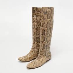 Pre Owned Dolce & Gabbana Cream Python Knee Length Boots Size 40