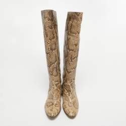 Pre Owned Dolce & Gabbana Cream Python Knee Length Boots Size 40