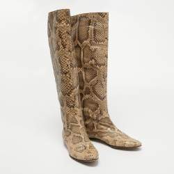 Pre Owned Dolce & Gabbana Cream Python Knee Length Boots Size 40