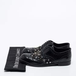 Dolce & Gabbana Black Brogue Leather Studded Embellished Lace Oxfords Size 36.5