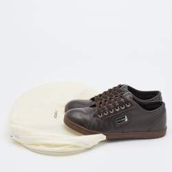 Pre Owned Dolce & Gabbana Brown Leather Low Top Sneakers Size 35