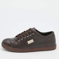 Pre Owned Dolce & Gabbana Brown Leather Low Top Sneakers Size 35