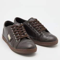 Pre Owned Dolce & Gabbana Brown Leather Low Top Sneakers Size 35