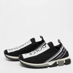 Pre Owned Dolce & Gabbana Black/White Knit Fabric Sorrento Slip On Sneakers Size 41