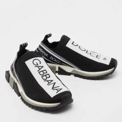 Pre Owned Dolce & Gabbana Black/White Knit Fabric Sorrento Slip On Sneakers Size 41
