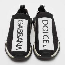 Pre Owned Dolce & Gabbana Black/White Knit Fabric Sorrento Slip On Sneakers Size 41