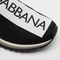 Pre Owned Dolce & Gabbana Black/White Knit Fabric Sorrento Slip On Sneakers Size 41