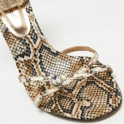 Pre Owned Dolce & Gabbana Brown/Cream Python Leather Ankle Strap Sandals Size 41