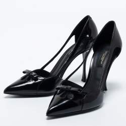 Pre Owned Dolce & Gabbana Black Patent Leather Cutout Bow  Pumps Size 37