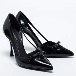 Pre Owned Dolce & Gabbana Black Patent Leather Cutout Bow  Pumps Size 37