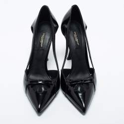 Pre Owned Dolce & Gabbana Black Patent Leather Cutout Bow  Pumps Size 37